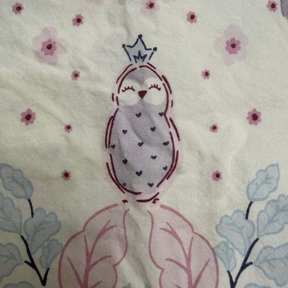 Pottery Barn Kids Aria Twin Flat Sheet Watercolor Horse Owl Floral Pink Purple